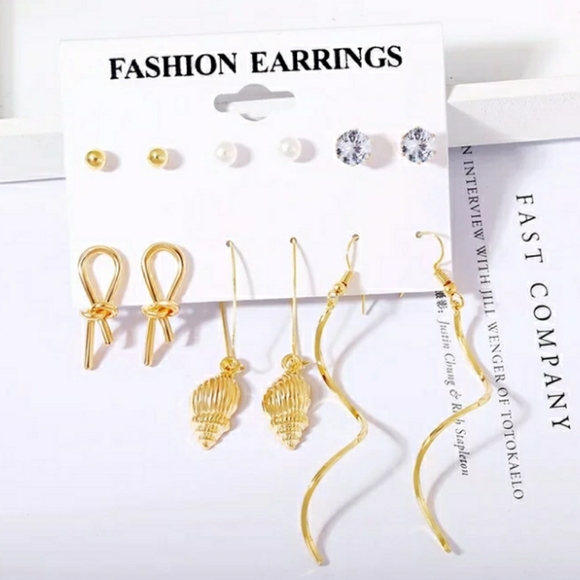 Gold 6 pairs of earrings bundle - Picture 1 of 2